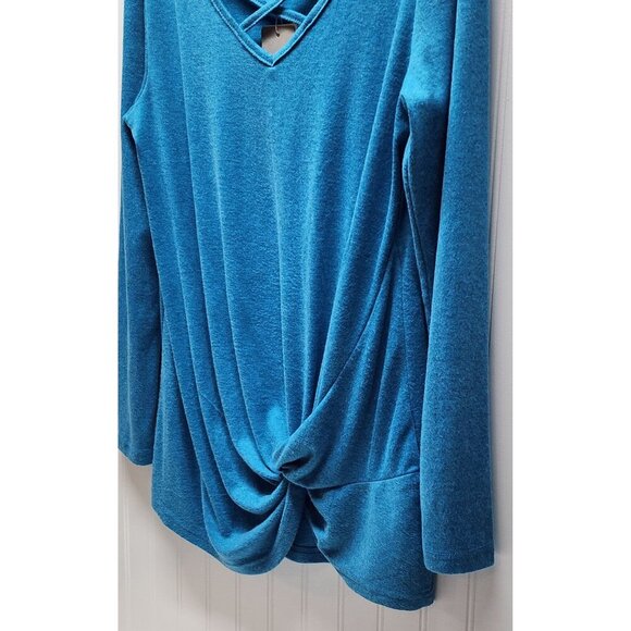 NWT- Niashot Criss-Cross V-Neck Long Sleeve Drape Top - Blue Small - Picture 4 of 13